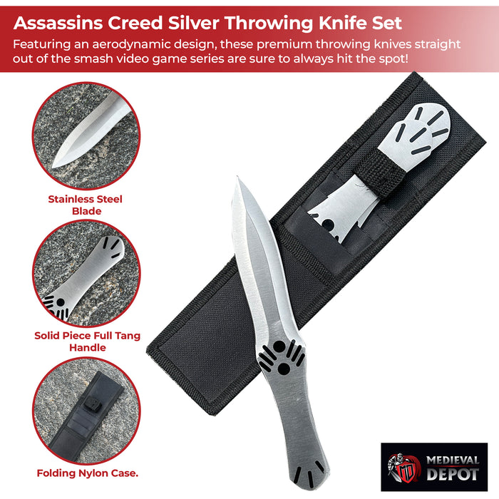 Assassins Creed Brotherhood Silver 3 Piece Throwing Knife Set