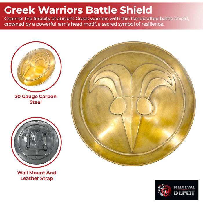Antiqued Greek Cimmerian Barbarian Ram's Head Battle Shield