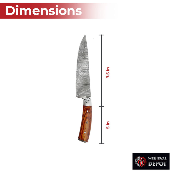 Artisan Forged Handcrafted Damascus Chef Knife with Chestnut Handle