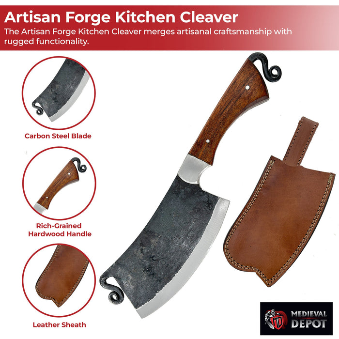 Artisan Forged Full Tang  Kitchen Cleaver with Leather Sheath