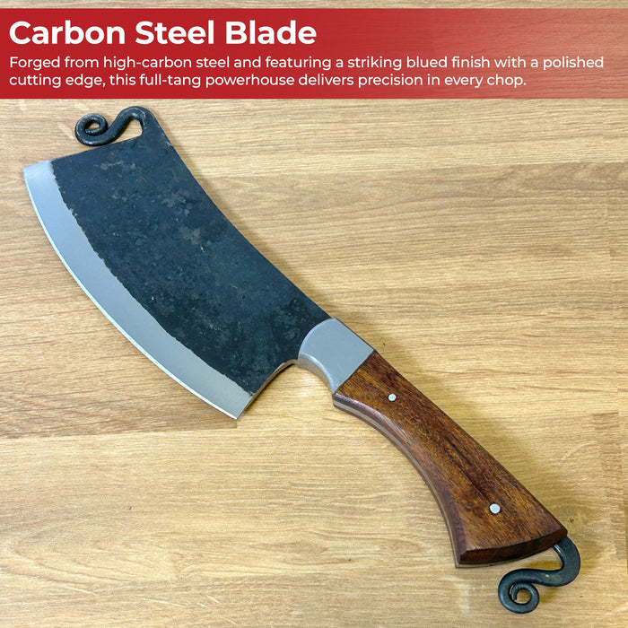 Artisan Forged Full Tang  Kitchen Cleaver with Leather Sheath