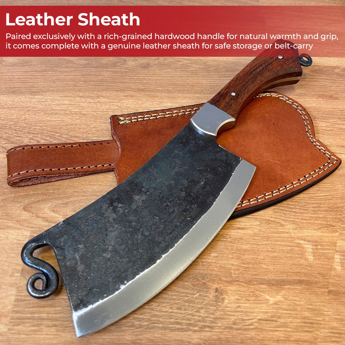 Artisan Forged Full Tang  Kitchen Cleaver with Leather Sheath