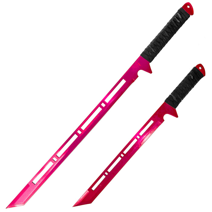 Blood Moon Dual Ninjato Short Sword Set Full Tang Red Cyberpunk Swords