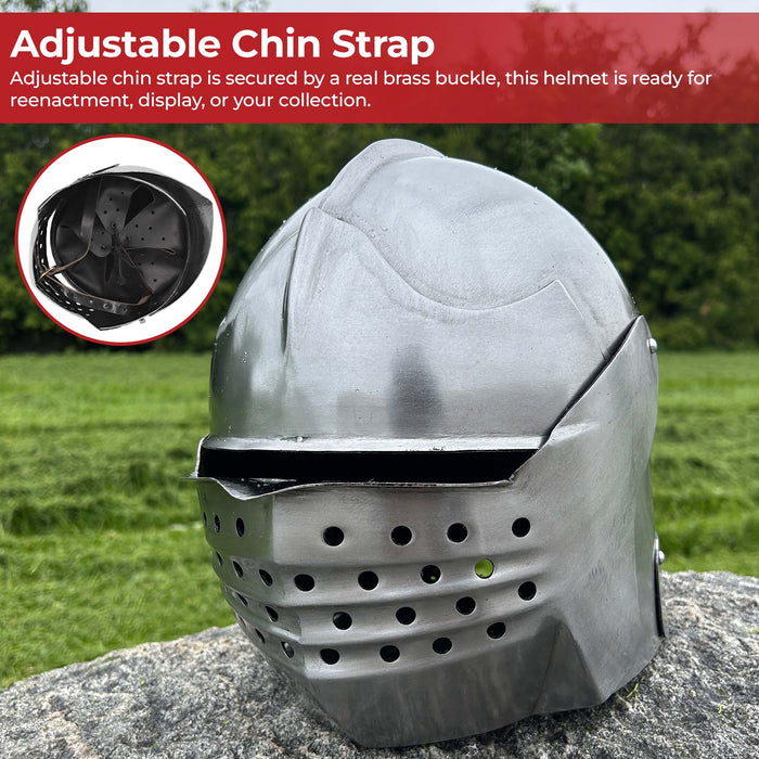 Bellows Face Sallet Battle Helmet with Visor & Leather Liner