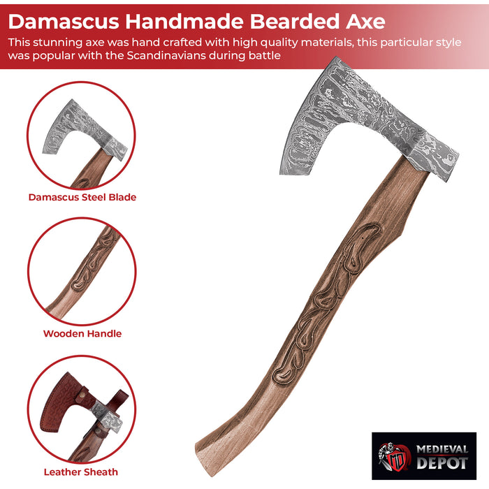 Damascus Handmade Hunt For Life™ Supreme Quality Bearded Axe