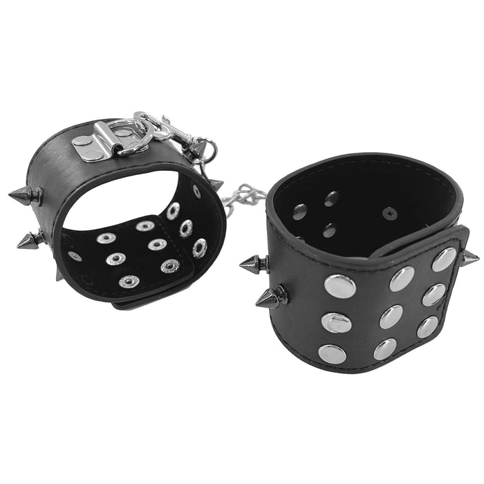 Deep Black Leather & Steel Wrist Bondage Restraints