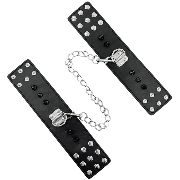 Deep Black Leather & Steel Wrist Bondage Restraints