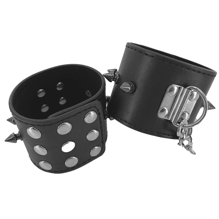 Deep Black Leather & Steel Wrist Bondage Restraints