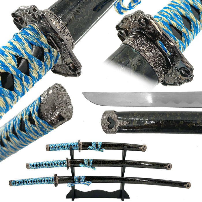Dragon Edge Three Sword Katana Sword Set With Stand