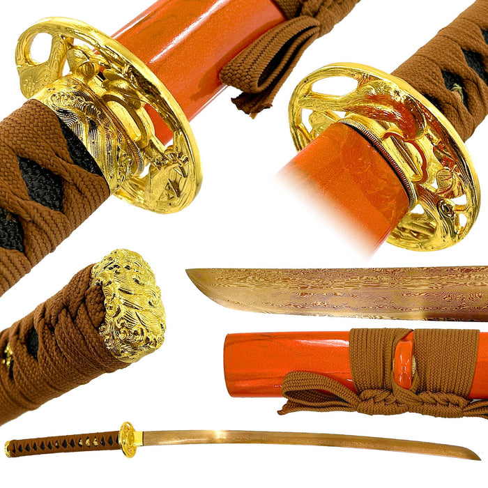 Exquisite Handmade Golden Damascus Steel Katana