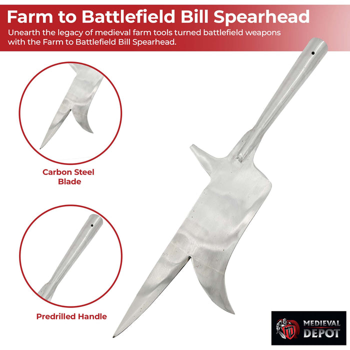 Farm to Battlefield Medieval Bill Spearhead with Back Spike and Hook