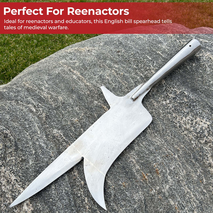 Farm to Battlefield Medieval Bill Spearhead with Back Spike and Hook