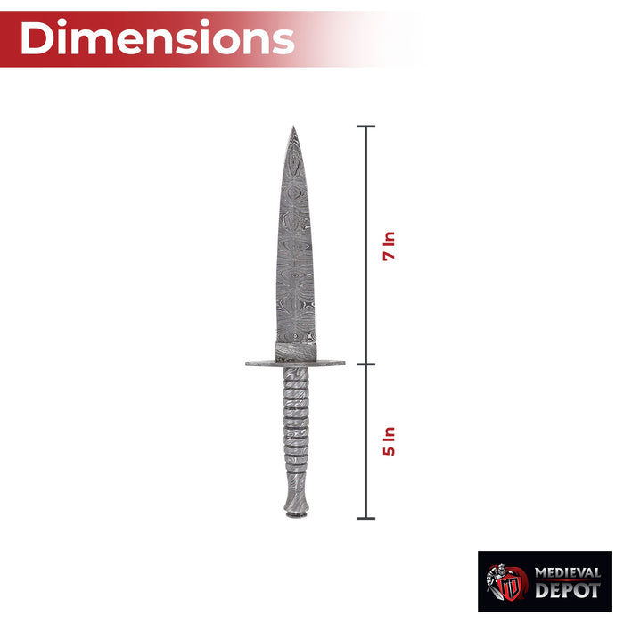 Full Damascus Steel Commando Knife with Leather Sheath