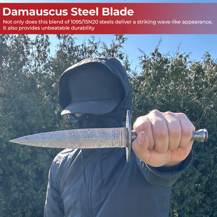 Full Damascus Steel Commando Knife with Leather Sheath