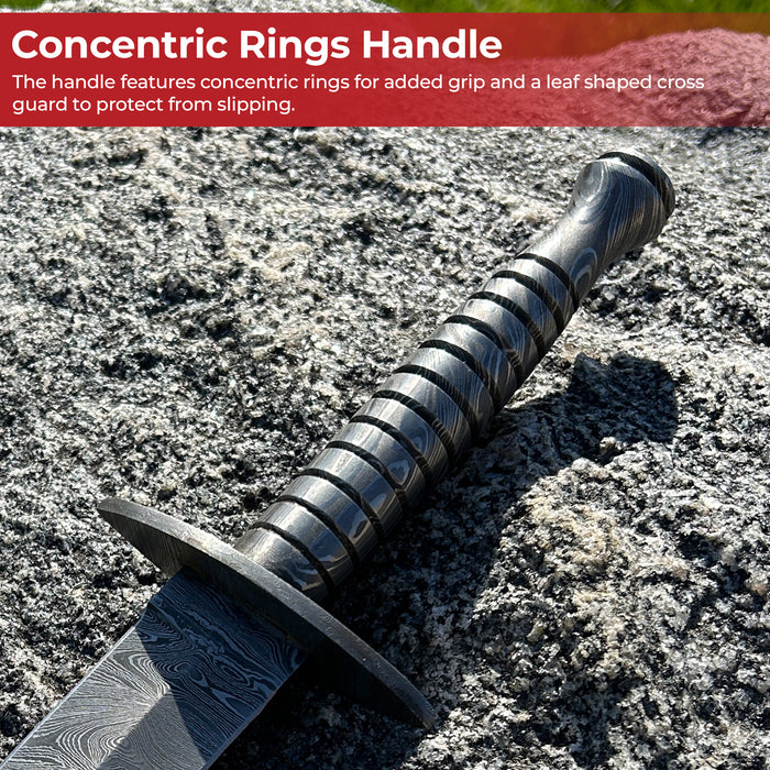 Full Damascus Steel Commando Knife with Leather Sheath