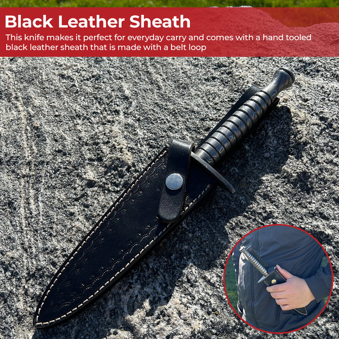 Full Damascus Steel Commando Knife with Leather Sheath