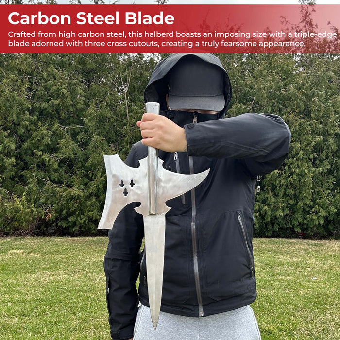 Functional Templar Knight Triple Edge Medieval Halberd Spearhead