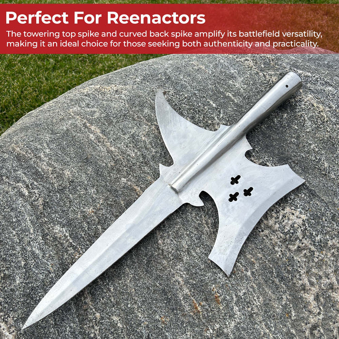 Functional Templar Knight Triple Edge Medieval Halberd Spearhead
