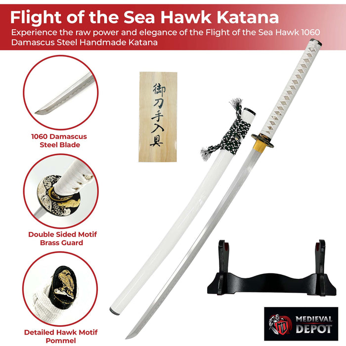 Flight of the Sea Hawk 1060 Damascus Steel Handmade Katana