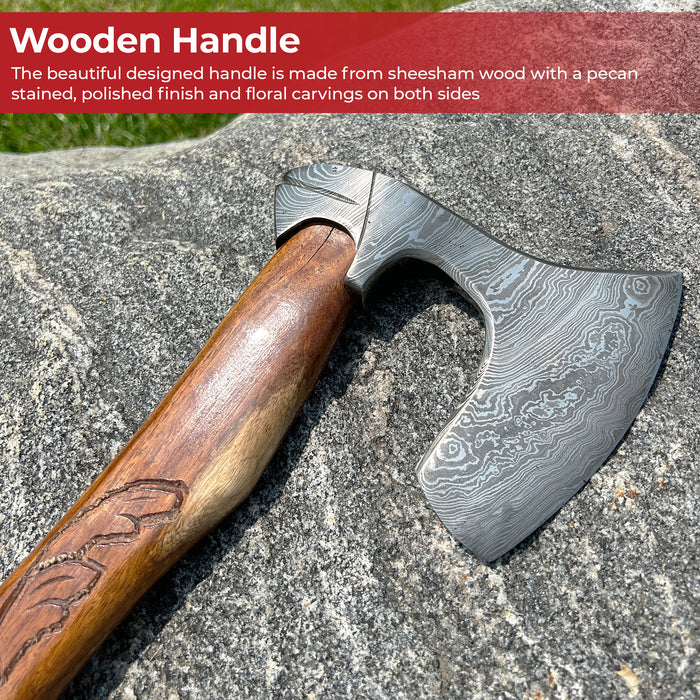 Guiscard Hand Forged Bearded Damascus Outdoor Steel Axe