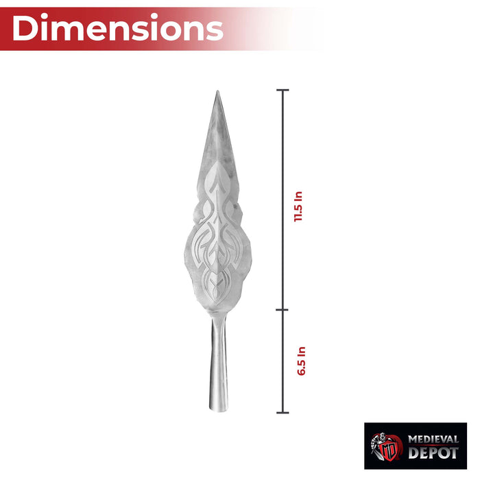Haleth Large Ornate High Carbon Steel Sharpened Point Spear Head