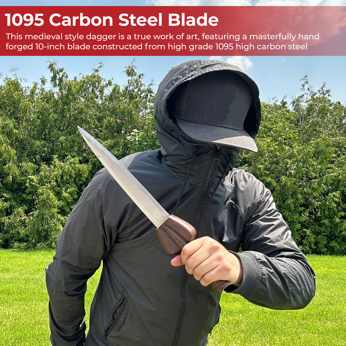 Hand Forged Medieval Style Bullock Dagger with Leather Sheath