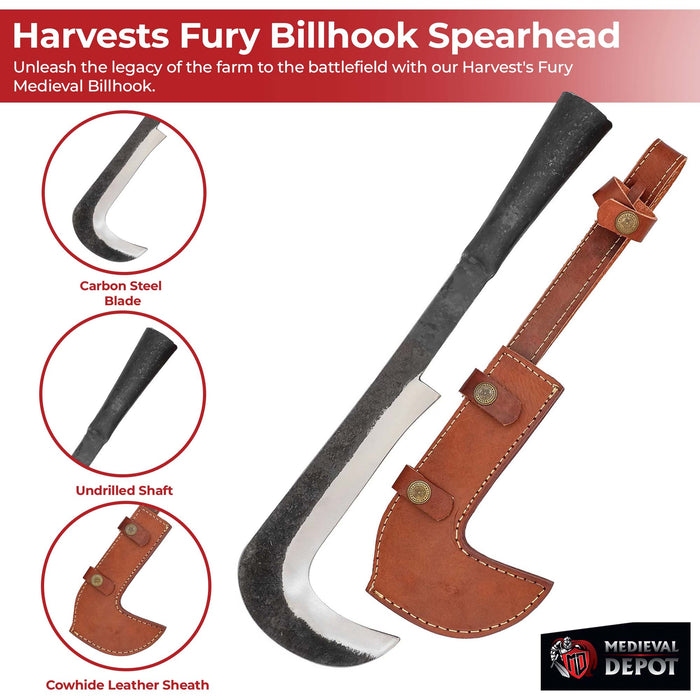 Harvests Fury Hand Forged High Carbon Steel Medieval Billhook Spearhead