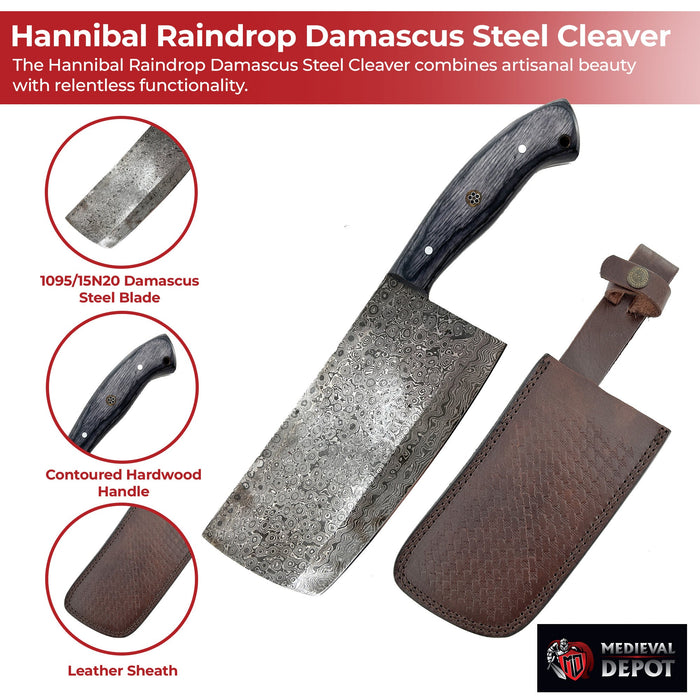 Hannibal Raindrop Damascus Steel Cleaver