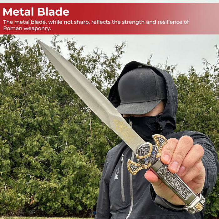 Imperial Elegance Ornate Roman Dagger with Blue Gem Accents