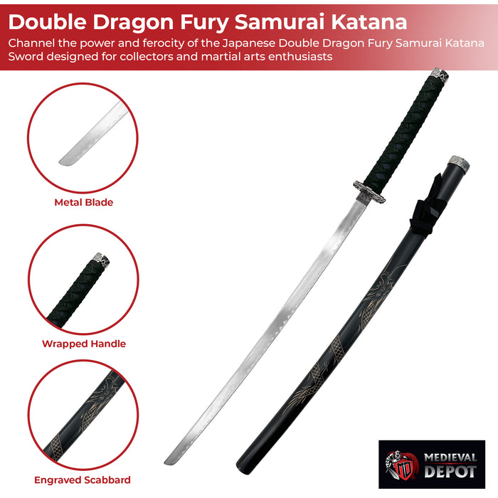 Japanese Double Dragon Fury Samurai Katana Sword
