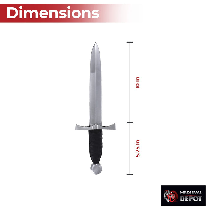 King of the Archers Full Tang Arming Dagger with Black Leather Handle