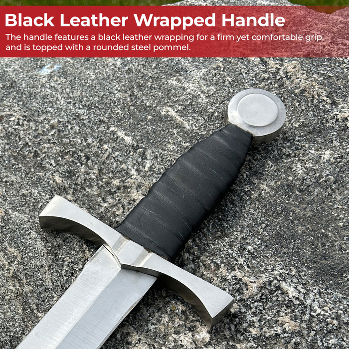 King of the Archers Full Tang Arming Dagger with Black Leather Handle