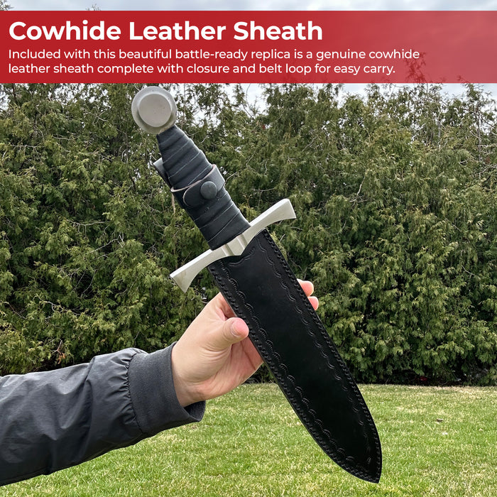 King of the Archers Full Tang Arming Dagger with Black Leather Handle