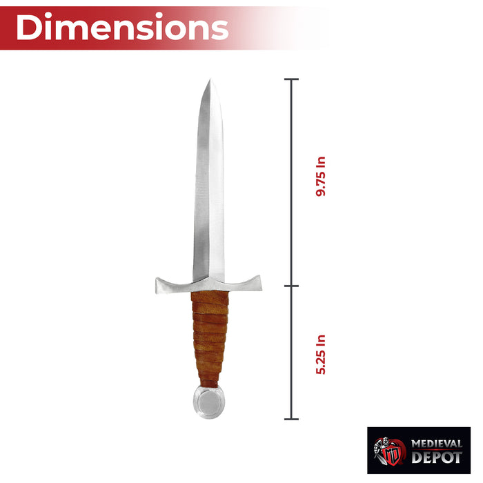 King of the Archers Full Tang Arming Dagger with Brown Leather Handle