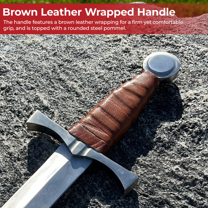 King of the Archers Full Tang Arming Dagger with Brown Leather Handle