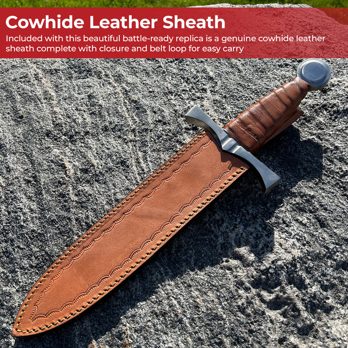 King of the Archers Full Tang Arming Dagger with Brown Leather Handle