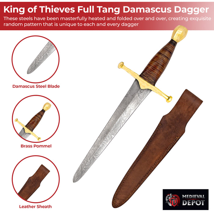 King of Thieves Full Tang Damascus Steel Arming Dagger Short Sword