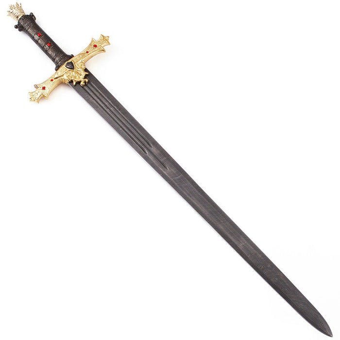 King Arthur Excalibur Gold Damascus Steel Sword