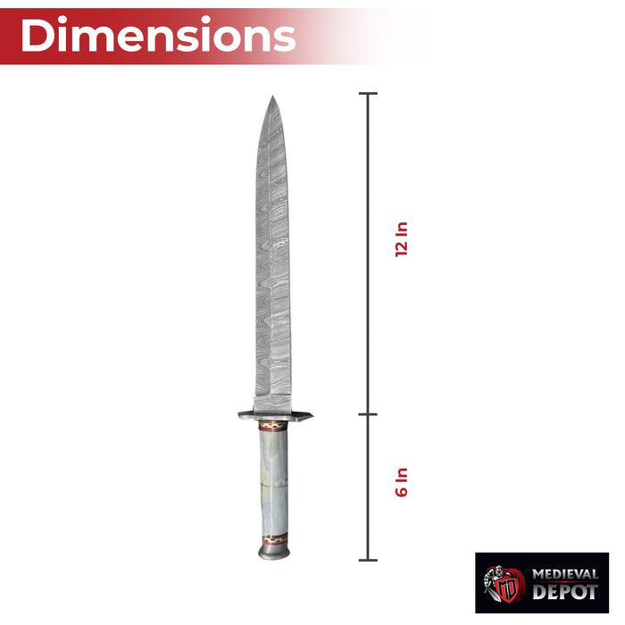 Legion of the Damned Damascus Steel Dagger with Leather Sheath