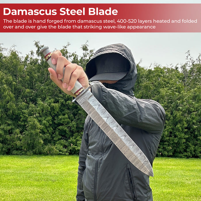 Legion of the Damned Damascus Steel Dagger with Leather Sheath