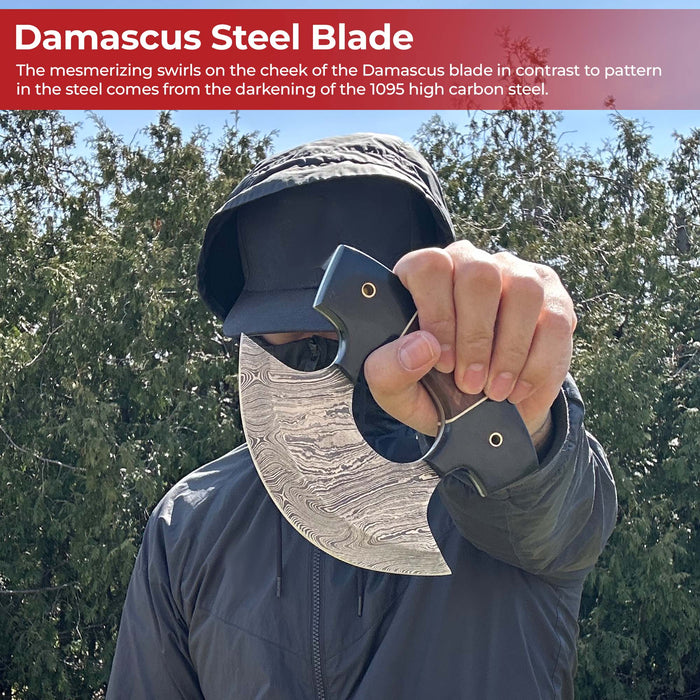 Live for Food Ulu Damascus Kitchen Camping Knife with Sheath