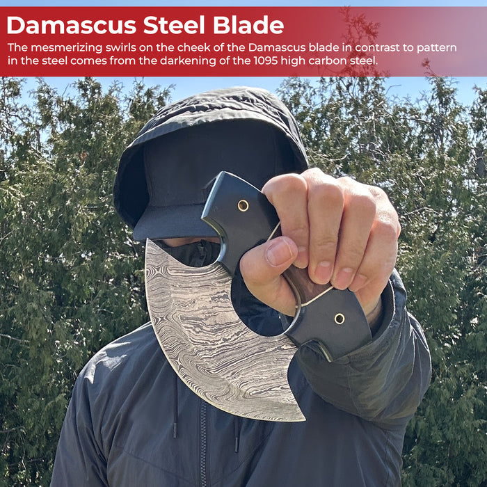 Live for Food Ulu Damascus Kitchen Camping Knife With Stand