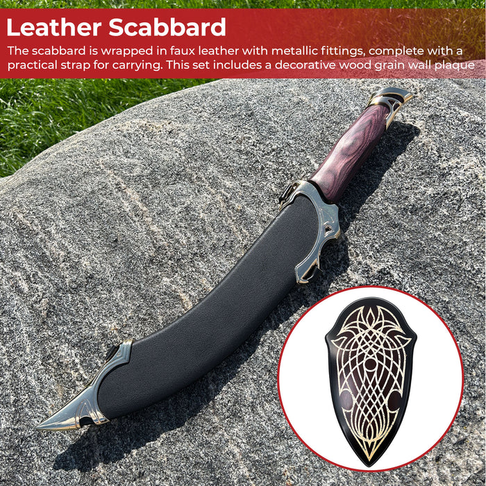 LOTR Legendary Elven Rune Scimitar Sword with Plaque