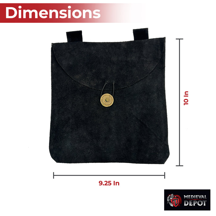 Medieval Renaissance Leather Black Suede Pouch Large