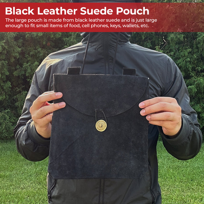 Medieval Renaissance Leather Black Suede Pouch Large