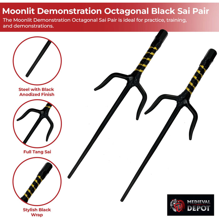 "Moonlit Demonstration" Octagonal 15" Black Sai Pair