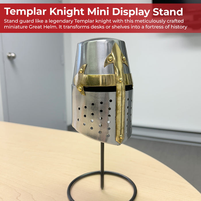 Miniature Templar Crusader Great Helmet Display With Stand