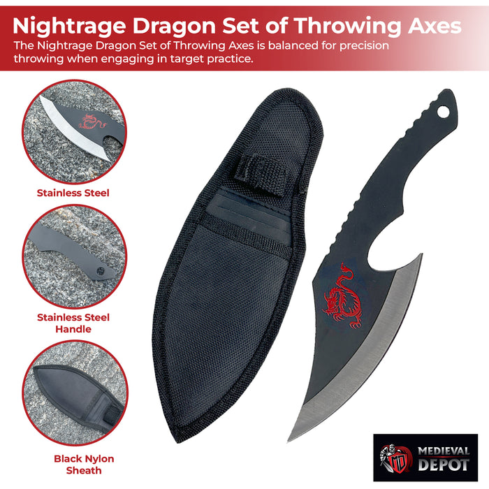 Nightrage Dragon Set of Three Throwing Knives