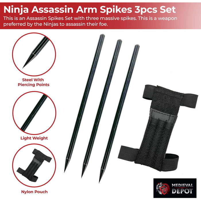 Ninja Assassin Arm Spikes 3pcs Set With Belt Pouch