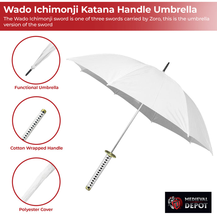 One piece Zoro Wado Ichimonji Katana Handle Umbrella White